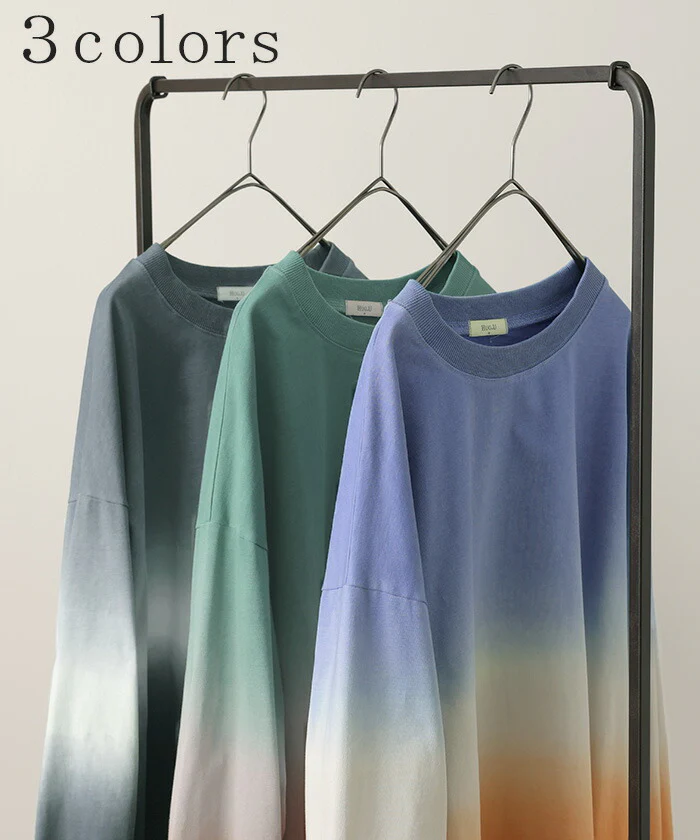 ロンT グラデーション トップス 綿100 レディース 長袖 Tシャツ カットソー ロング ティーシャツ チュニック ビッグ ルーズ 大きいサイズ きれいめ ドルマン グラデ Uネック 長い 体型カバー 大人 お洒落 お尻が隠れる グリーン 黒 青 春 夏 HUG.U メール便 - Image 11