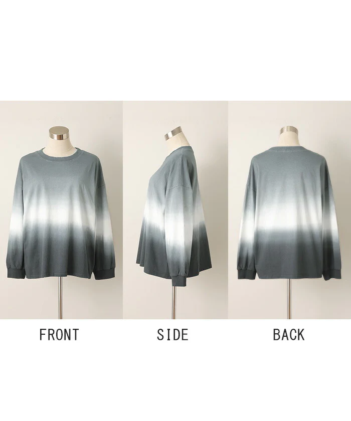 ロンT グラデーション トップス 綿100 レディース 長袖 Tシャツ カットソー ロング ティーシャツ チュニック ビッグ ルーズ 大きいサイズ きれいめ ドルマン グラデ Uネック 長い 体型カバー 大人 お洒落 お尻が隠れる グリーン 黒 青 春 夏 HUG.U メール便 - Image 23