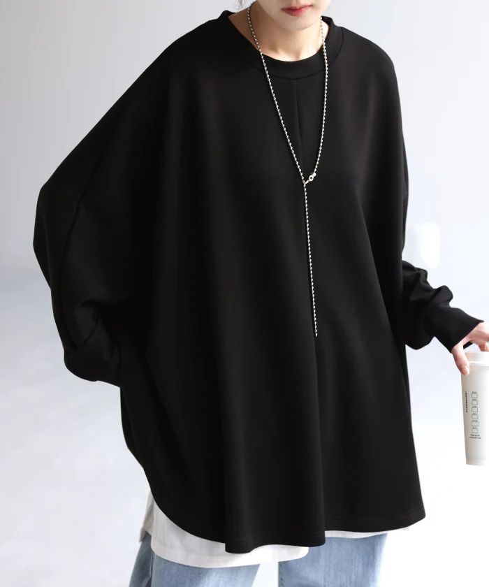 ロンT 体型カバー ドルマン トップス 二の腕カバー レディース カットソー 長袖 Tシャツ ロング チュニック ロンティー ビッグ プラスサイズ 大きいサイズ 長い ゆったり 変形 シルエット お尻が隠れる ストレッチ 黒 ブルー イエロー 春 夏 HUG.U - Image 27