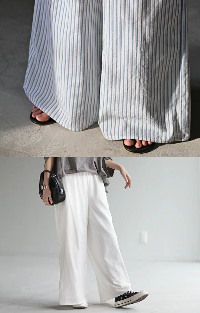 パンツ 夏 ダブル コットン パンツ レディース ■一部7月上旬入荷 ロング ワイドパンツ ワイド 選べる丈 涼しい 透けない 無地 ハイウエスト ウエストゴム カラーパンツ イージーパンツ ズボン 脚長効果 綿100％ 大きいサイズ 黒 黄色 白 春 夏 HUG.U - Image 17