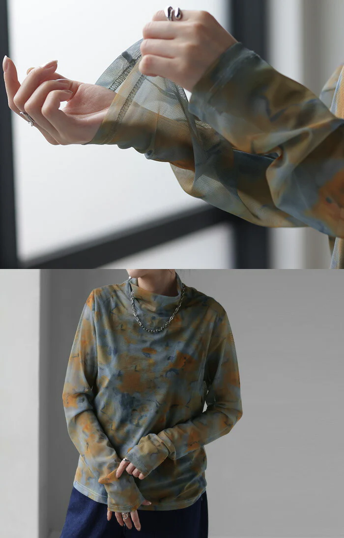 シースルーインナー レディース トップス シアー ■一部7月上旬入荷 シアートップス シースルー レイヤード ハイネック インナー 長袖 透け 重ね着 薄手 タートル タートルネック ロング 柄 派手 きれいめ 体型カバー 大きいサイズ ストレッチ 黒 白 青 春 夏 HUG.U メール便 - Image 10