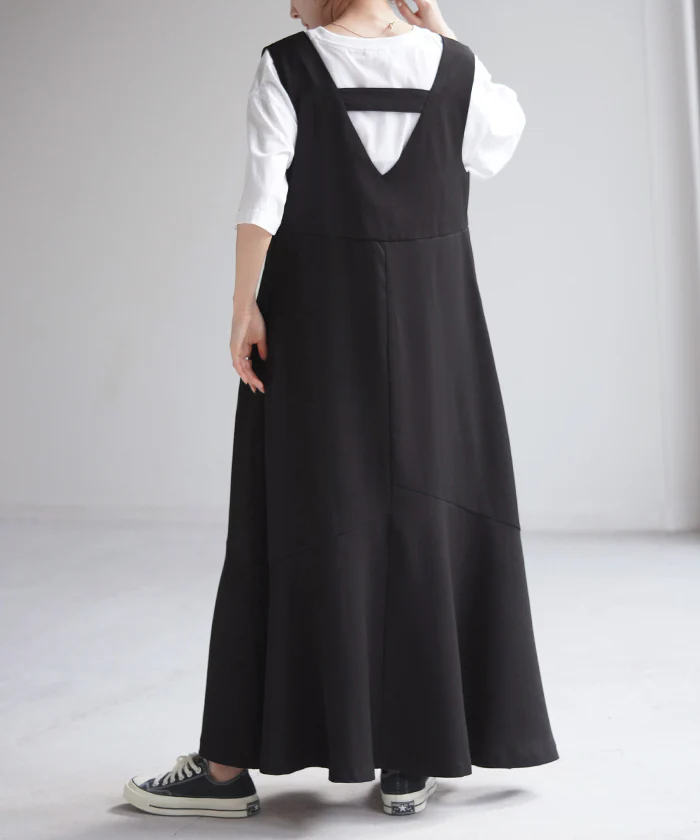 【夏セール】 ワンピース マーメイド Aライン ロングワンピース ノースリーブ レディース ロング ロングワンピ マキシ ジャンパースカート ワンピ マーメイドワンピース フレア レイヤード タンク Vネック ゆったり 大きいサイズ きれいめ ブラック 黒 白 春 夏 HUG.U メール便 - Image 19