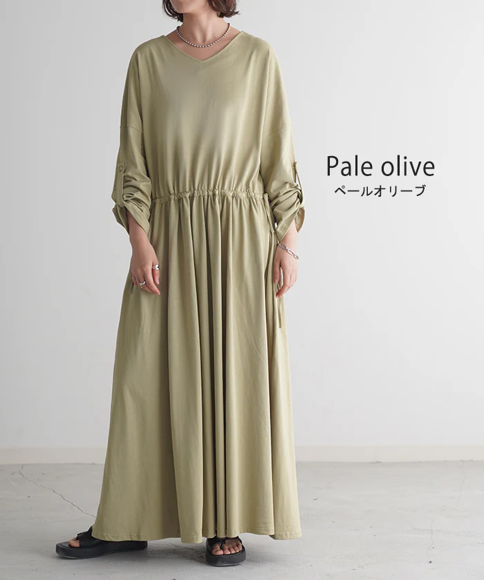 ワンピ Aライン ドロスト ワンピース レディース カットソー マキシワンピ ロングワンピース ロングワンピ ロング ナチュラル マキシ 長袖 Vネック リラックス Tシャツ きれいめ 大きいサイズ 体型カバー ゆったり 綿100 長い ブルー 黒 春 夏 HUG.U - Image 13