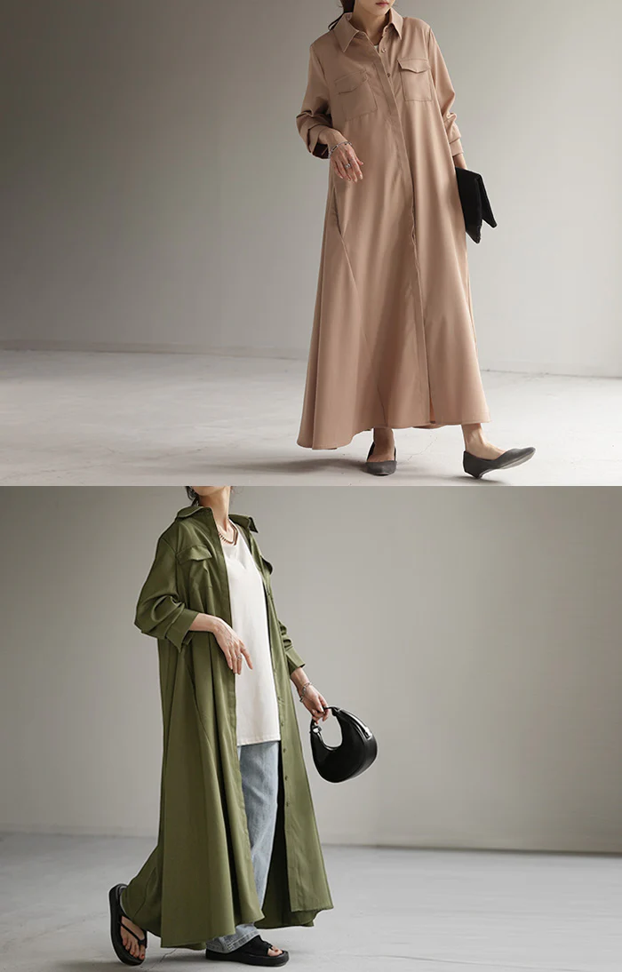 ワンピース シャツ 体型カバー シャツワンピース ■一部7月中旬入荷 レディース シャツワンピ ロングシャツ ロング 長袖 ワンピ マキシ 大きいサイズ 無地 ブラウス ライトアウター 羽織 オーバーサイズ ゆったり オフィス カーキ 黒 ブラック 重ね着 春 夏 HUG.U - Image 16