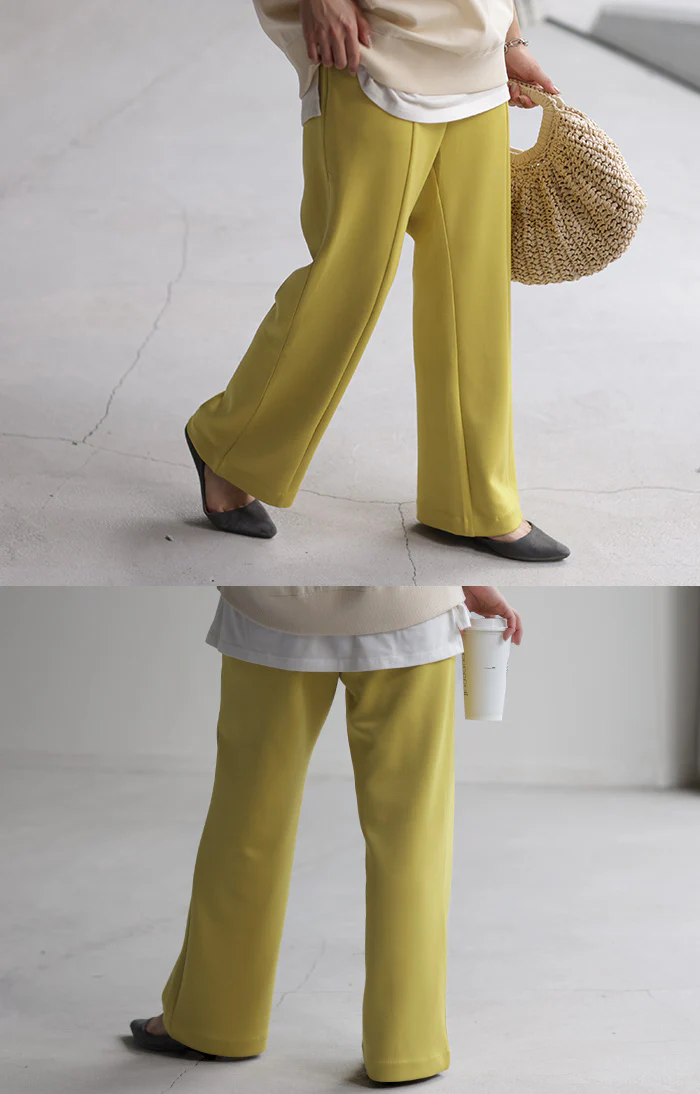 パンツ 超伸び カラーパンツ レディース ポンチ センターライン フレア ワイドパンツ ロング ジャージー 大きいサイズ ボトム 体型カバー ボトムス フレアパンツ ずぼん ズボン ハイウエスト 緑 ピンク ブルー ゴム 春 夏 緑 黒 きれいめ HUG.U - Image 12