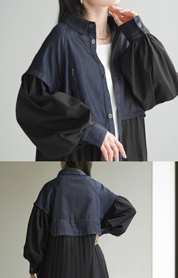 ワンピ デニム ワンピース プリーツ シャツ ロングワンピース ロング デニムワンピ レディース アウター 長い シャツワンピース ライトアウター マキシ 長袖 きれいめ 体型カバー おしゃれ 羽織 前開き ぽわん袖 Aライン モード ブラック 黒 春 夏 HUG.U - Image 20
