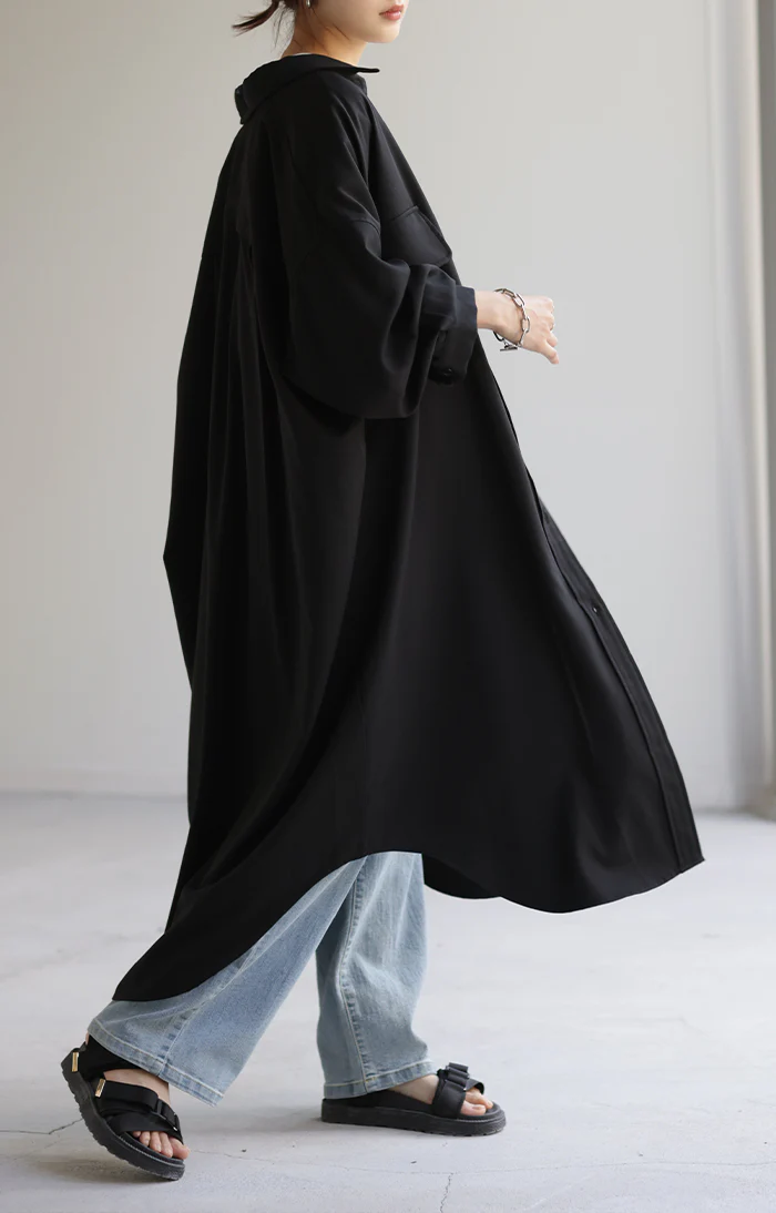 シャツ 体型カバー カラーシャツ トップス レディース チュニック ロングシャツ ロング 長袖 シャツワンピ ワンピ ワンピース ビッグ 大きいサイズ ドルマン ブラウス 羽織 オーバーサイズ ゆったり お尻が隠れる オフィス ブラック 重ね着 春 夏 HUG.U - Image 6