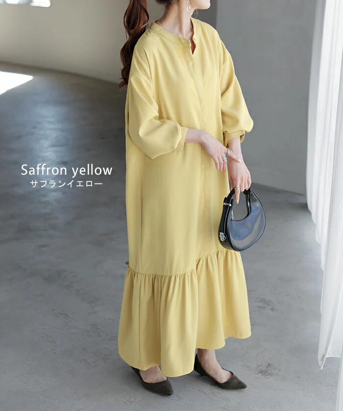 ワンピース レディース ロング シャツワンピース シャツ ロングワンピース ロングワンピ マキシ マキシワンピース マーメイド マーメイドワンピース マーメイドワンピ ワンピ ノーカラー 長袖 無地 大きいサイズ 体型カバー 黒 イエロー 春 夏 HUG.U - Image 10