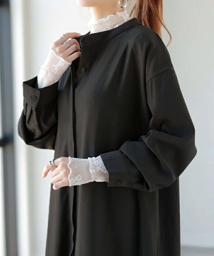 ワンピース レディース ロング シャツワンピース シャツ ロングワンピース ロングワンピ マキシ マキシワンピース マーメイド マーメイドワンピース マーメイドワンピ ワンピ ノーカラー 長袖 無地 大きいサイズ 体型カバー 黒 イエロー 春 夏 HUG.U - Image 18