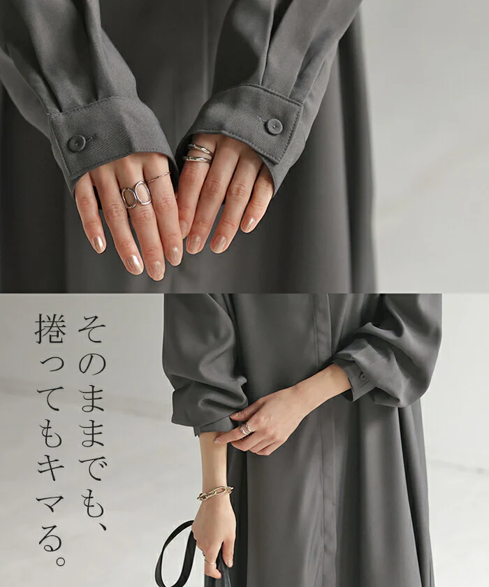 ワンピース レディース ロング シャツワンピース シャツ ロングワンピース ロングワンピ マキシ マキシワンピース マーメイド マーメイドワンピース マーメイドワンピ ワンピ ノーカラー 長袖 無地 大きいサイズ 体型カバー 黒 イエロー 春 夏 HUG.U - Image 19