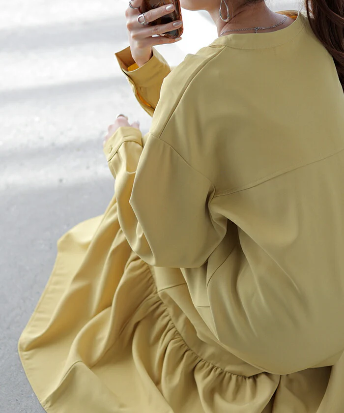 ワンピース レディース ロング シャツワンピース シャツ ロングワンピース ロングワンピ マキシ マキシワンピース マーメイド マーメイドワンピース マーメイドワンピ ワンピ ノーカラー 長袖 無地 大きいサイズ 体型カバー 黒 イエロー 春 夏 HUG.U - Image 20