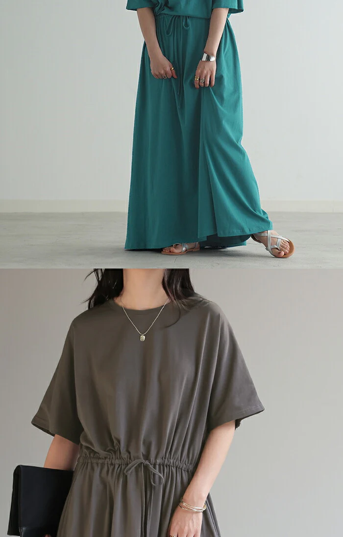 【夏セール】 ワンピース ドルマン ロング レディース Tシャツ カットソー 半袖 綿 混 Aライン ワンピ 二の腕カバー ロングワンピース マキシワンピース Tシャツワンピース Uネック ウエストマーク 体型カバー ゆったり きれいめ 大きいサイズ 黒 ブルー 春 夏 HUG.U - Image 26