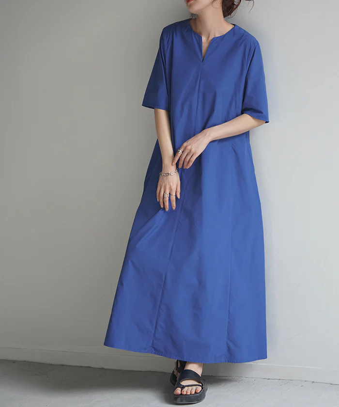 【夏セール】 ワンピース 撥水 半袖 レディース ロング ロングワンピース マキシ マキシワンピース Aライン ワンピ 体型カバー フレア 無地 シンプル レインウェア 着痩せ キーネック きれいめ はっ水 梅雨 雨の日 大きいサイズ 黒 ブルー 黄色 春 夏 HUG.U メール便 - Image 29