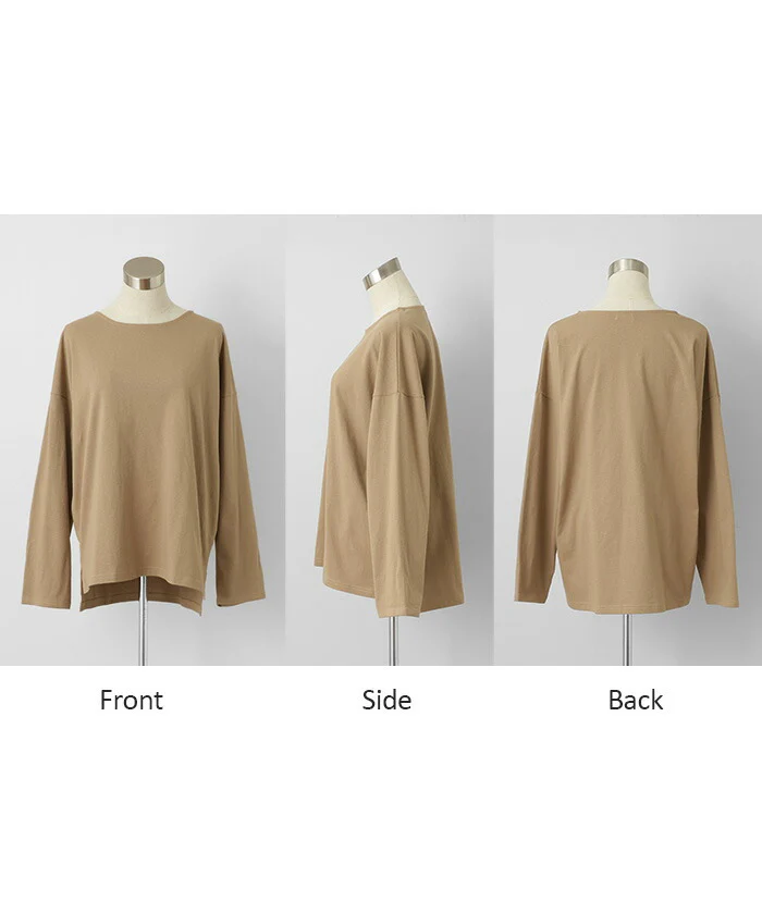Tシャツ ロンT バスクT レディース トップス ボートネック 長袖 スリット 綿100％ 無地 Uネック 体型カバー カットソー チュニック ロング お尻が隠れる 重ね着 レイヤード オーバーサイズ ゆったり 丈夫 着回し 大きいサイズ 黒 白 黄色 春 夏 HUG.U メール便 - Image 19