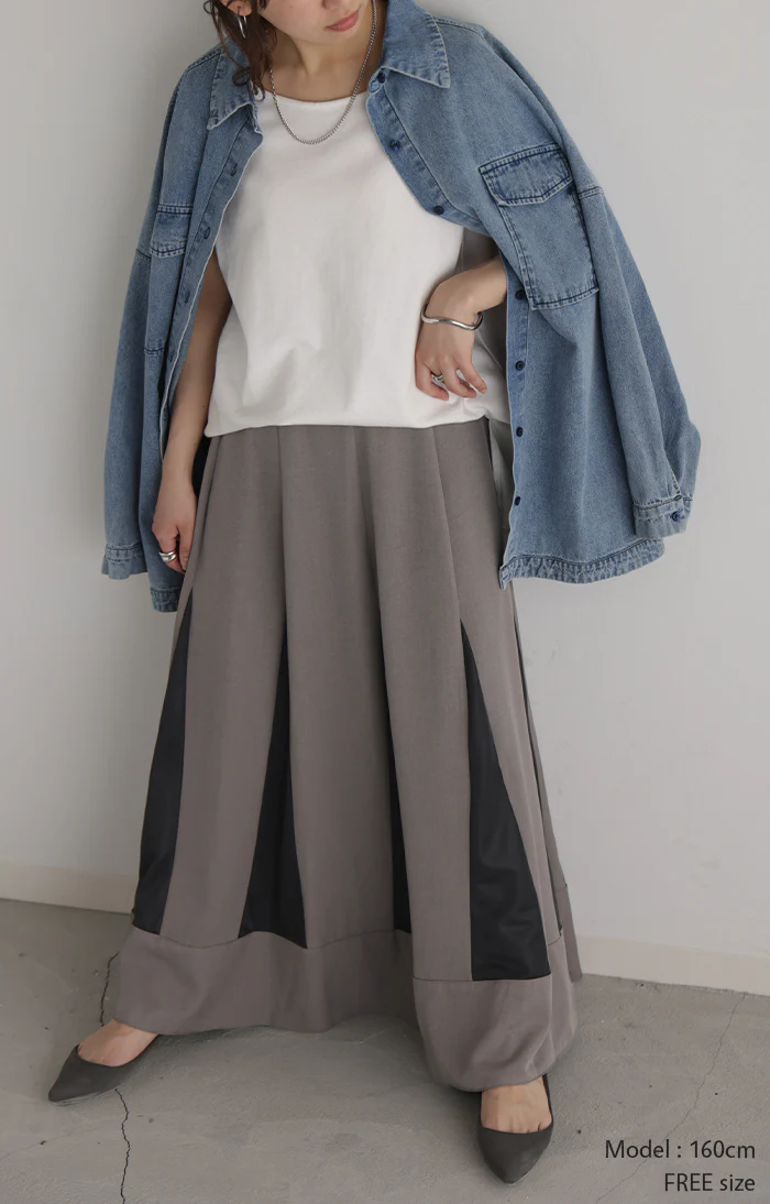 【夏セール】 スカート ロング バイカラー レディース Aライン ロングスカート シアー フレアスカート フレア 脚長 配色 上品 ハイウエスト ボトムス モード マキシ マキシスカート おしゃれ デザイン 体型カバー ウエストゴム 大きいサイズ 黒 グレー 春 夏 HUG.U - Image 8