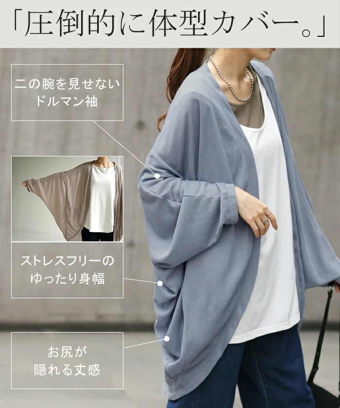 カーディガン 接触冷感 UVカット 変形 カーデ ■一部7月中旬入荷 薄手 レディース トップス ドルマン チュニック 紫外線対策 海 自転車 アウトドア ロング 長袖 ケープ ライトアウター 羽織 軽量 長い コクーン お尻が隠れる 体型カバー 大きいサイズ 黒 白 春 夏 HUG.U - Image 2