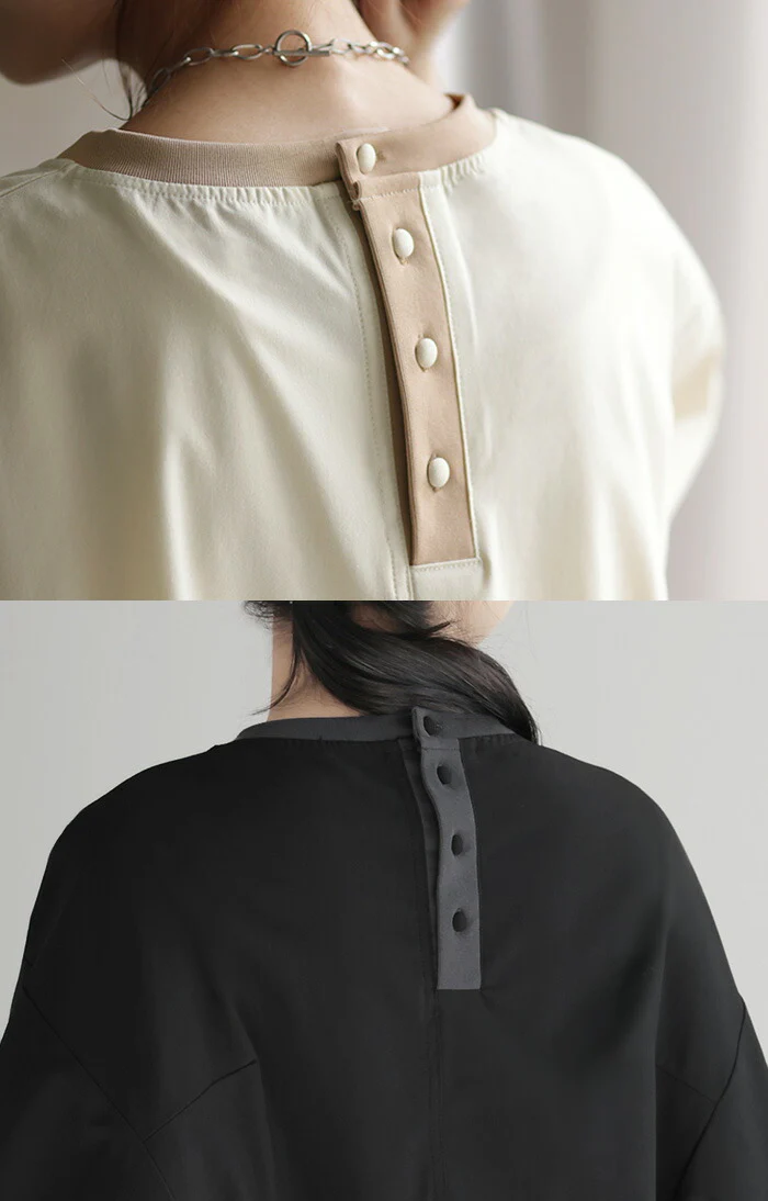 ロンT 体型カバー ドルマン トップス 二の腕カバー レディース カットソー 配色 リブ プルオーバー 無地 長袖 Tシャツ ロング チュニック ロンティー ビッグ 大きいサイズ 長い ゆったり 変形 シルエット お尻が隠れる 黒 白 春 夏 HUG.U メール便 - Image 16