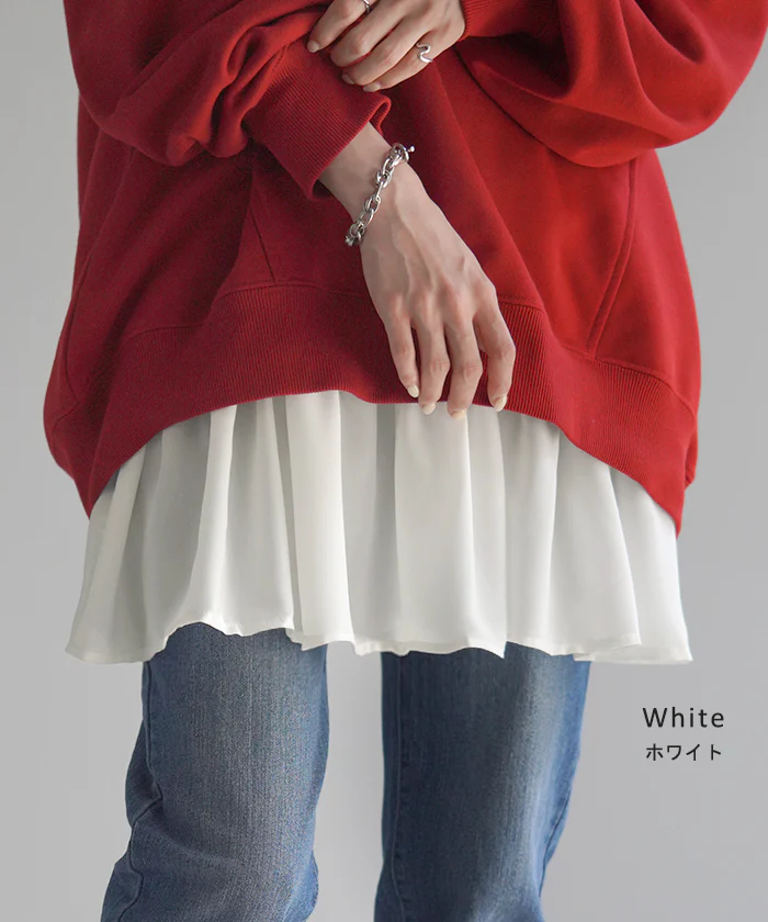 付け裾 レイヤード レディース 重ね着風 フリル シフォン つけ裾 着け裾 重ね着 レイヤードシャツ ブラウス Tシャツ ラウンド インナー フェイクレイヤード 腹巻 ゴム 体型カバー きれいめ お尻が隠れる ゆったり 無地 大きいサイズ 黒 白 春 夏 HUG.U メール便 - Image 15