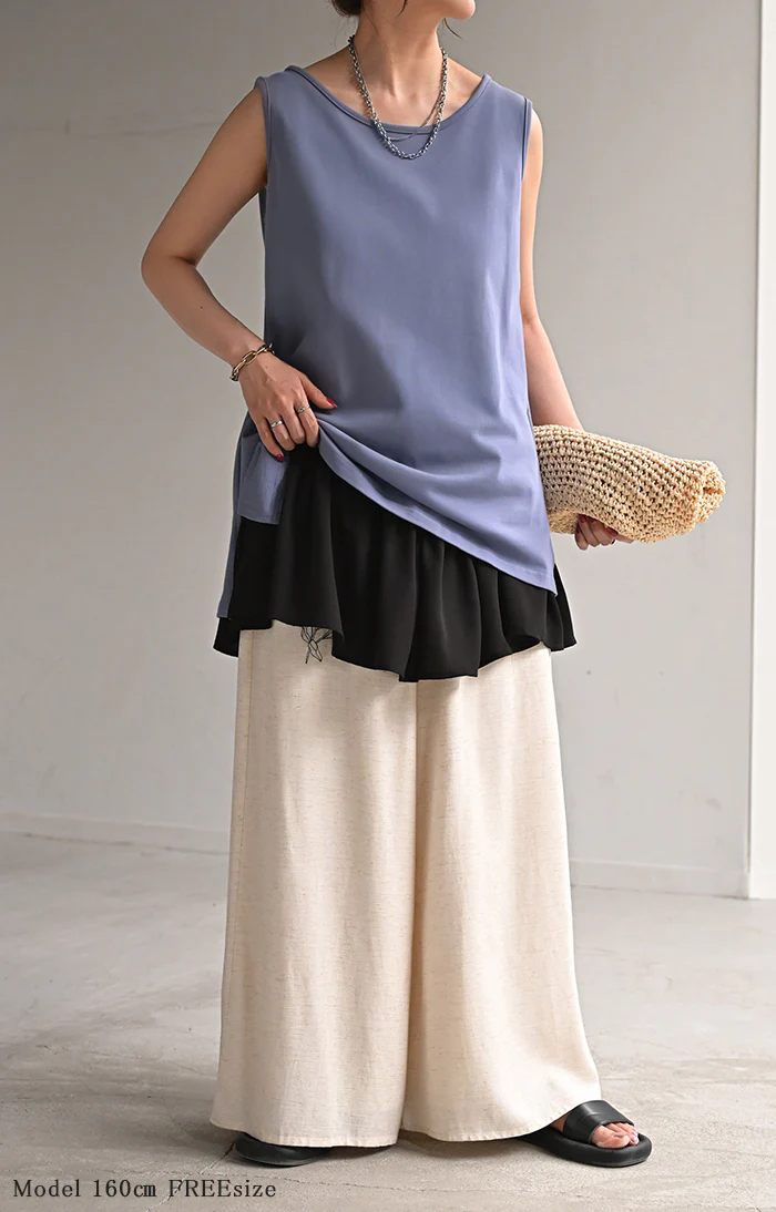 付け裾 レイヤード レディース 重ね着風 フリル シフォン つけ裾 着け裾 重ね着 レイヤードシャツ ブラウス Tシャツ ラウンド インナー フェイクレイヤード 腹巻 ゴム 体型カバー きれいめ お尻が隠れる ゆったり 無地 大きいサイズ 黒 白 春 夏 HUG.U メール便 - Image 7