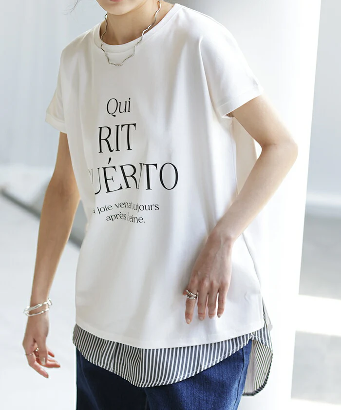 Tシャツ ロゴ 半袖 トップス ロゴT レディース プリント Uネック シンプル チュニック 長め ロング フレンチ 体型カバー きれいめ カットソー ゆったり 変形 大人 ドルマン お尻が隠れる 大きいサイズ 白 ブラック 黒 黄色 春 夏 HUG.U メール便 - Image 25