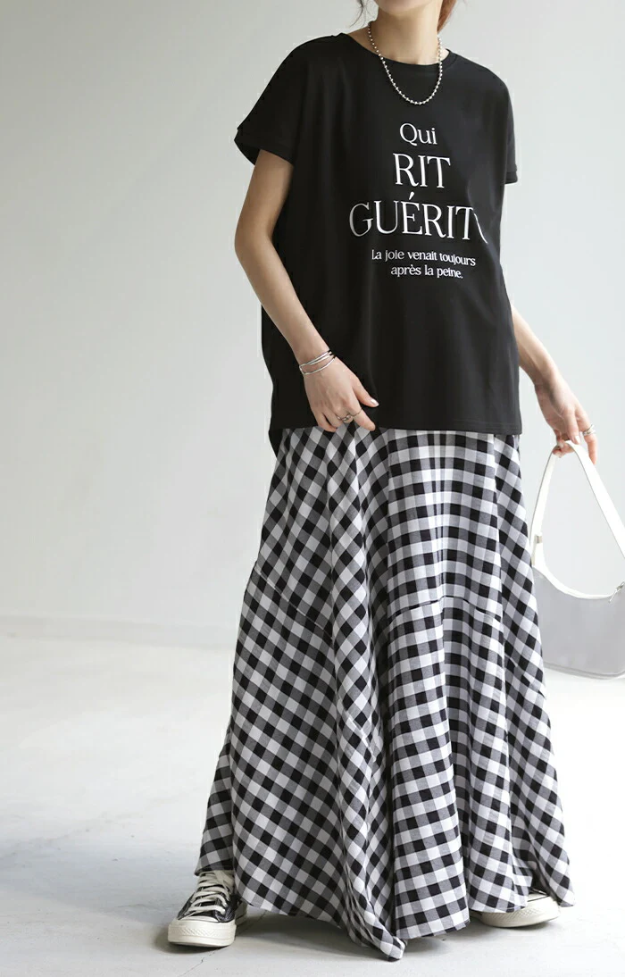 Tシャツ ロゴ 半袖 トップス ロゴT レディース プリント Uネック シンプル チュニック 長め ロング フレンチ 体型カバー きれいめ カットソー ゆったり 変形 大人 ドルマン お尻が隠れる 大きいサイズ 白 ブラック 黒 黄色 春 夏 HUG.U メール便 - Image 29