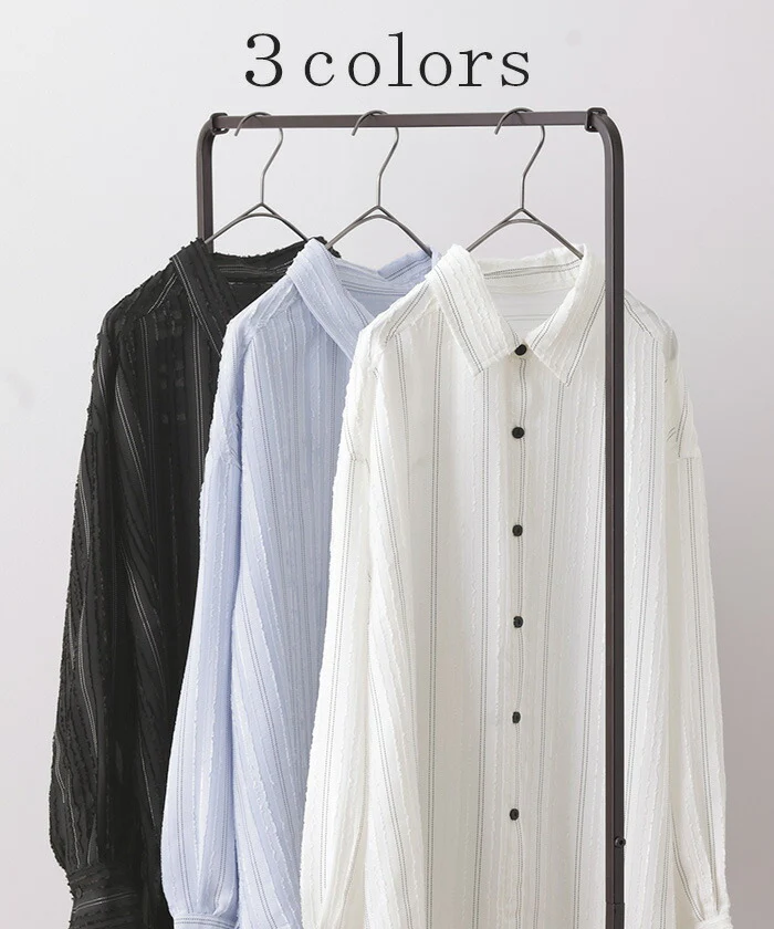 シャツ ストライプ フリンジ 体型カバー シワになりにくい ■一部7月上旬入荷 トップス レディース チュニック 長袖 カラーシャツ ストライプシャツ シアー 長い 大きいサイズ ドルマン ロングシャツ ロング ブラウス 重ね着 羽織 オーバーサイズ ビッグ 白 春 夏 HUG.U - Image 24