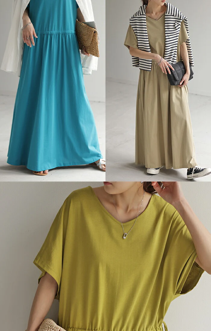 【夏セール】 ワンピース 半袖 ロング レディース カットソー ワンピ マキシワンピース ロングワンピース ロングワンピ ナチュラル マキシ ドルマン Vネック Tシャツ きれいめ 大きいサイズ 体型カバー ゆったり 綿100% 黒 ブラック ベージュ 春 夏 HUG.U - Image 15