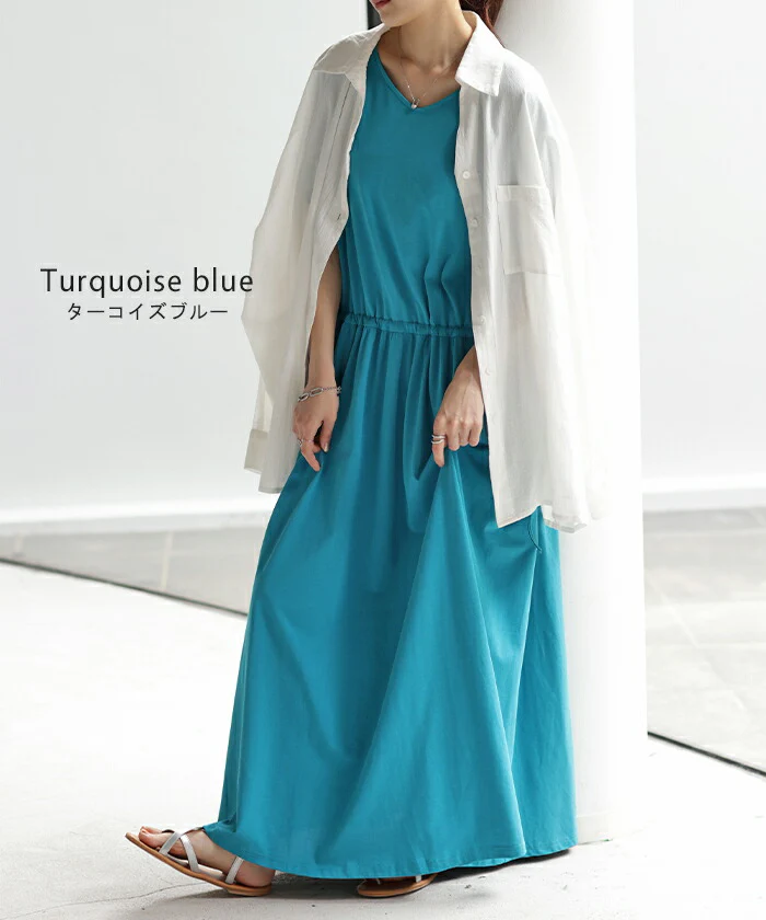 【夏セール】 ワンピース 半袖 ロング レディース カットソー ワンピ マキシワンピース ロングワンピース ロングワンピ ナチュラル マキシ ドルマン Vネック Tシャツ きれいめ 大きいサイズ 体型カバー ゆったり 綿100% 黒 ブラック ベージュ 春 夏 HUG.U - Image 7