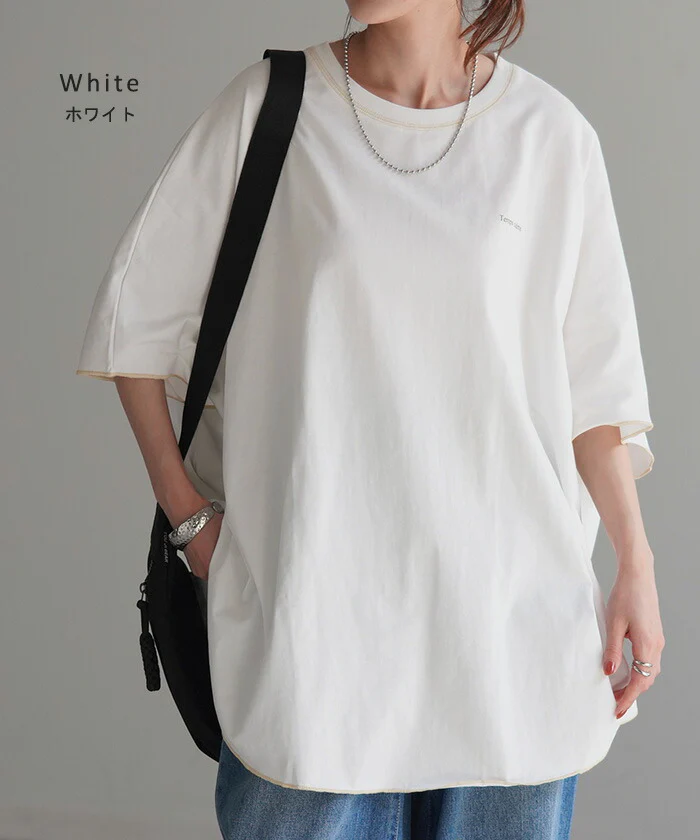 【夏セール】 Tシャツ トップス ティーシャツ プリント レディース ■一部7月中旬入荷 カットソー 二の腕カバー ドルマン ロゴT Uネック 長い ビッグ チュニック 体型カバー 半袖 ドルマンスリーブ 大きいサイズ ロング ゆったり お尻が隠れる 無地 きれいめ 白 黒 春 夏 HUG.U メール便 - Image 11