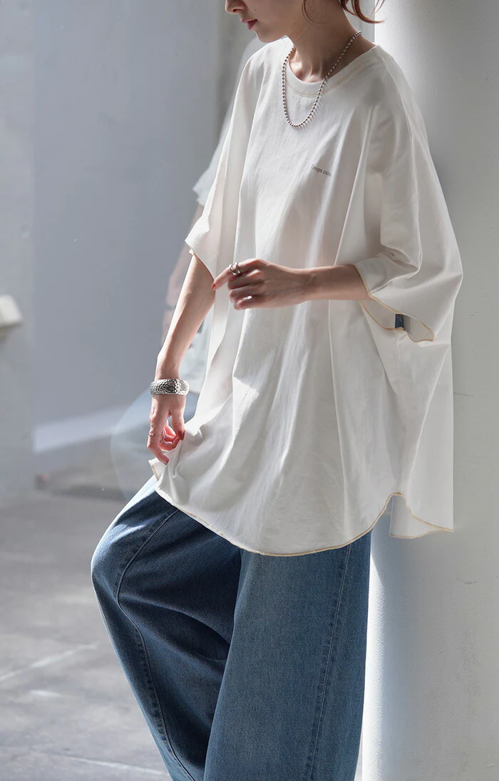 【夏セール】 Tシャツ トップス ティーシャツ プリント レディース ■一部7月中旬入荷 カットソー 二の腕カバー ドルマン ロゴT Uネック 長い ビッグ チュニック 体型カバー 半袖 ドルマンスリーブ 大きいサイズ ロング ゆったり お尻が隠れる 無地 きれいめ 白 黒 春 夏 HUG.U メール便 - Image 15