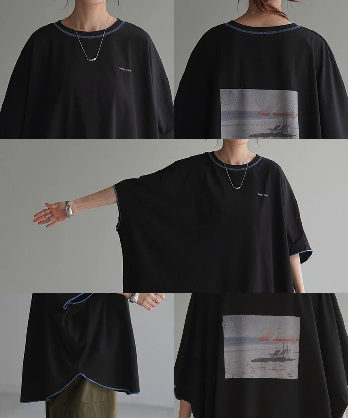【夏セール】 Tシャツ トップス ティーシャツ プリント レディース ■一部7月中旬入荷 カットソー 二の腕カバー ドルマン ロゴT Uネック 長い ビッグ チュニック 体型カバー 半袖 ドルマンスリーブ 大きいサイズ ロング ゆったり お尻が隠れる 無地 きれいめ 白 黒 春 夏 HUG.U メール便 - Image 22