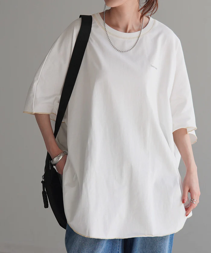 【夏セール】 Tシャツ トップス ティーシャツ プリント レディース ■一部7月中旬入荷 カットソー 二の腕カバー ドルマン ロゴT Uネック 長い ビッグ チュニック 体型カバー 半袖 ドルマンスリーブ 大きいサイズ ロング ゆったり お尻が隠れる 無地 きれいめ 白 黒 春 夏 HUG.U メール便 - Image 26