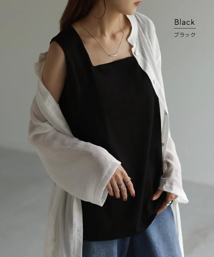 タンクトップ レディース インナー ブラトップ カップ付き パット付き ■一部7月中旬入荷 トップス スクエアタンク カットソー スクエアネック 無地 ノースリーブ 下着 ルームウェア ゆったり 体型カバー オーバーサイズ おしゃれ 大きいサイズ 黒 青 春 夏 HUG.U メール便 - Image 19