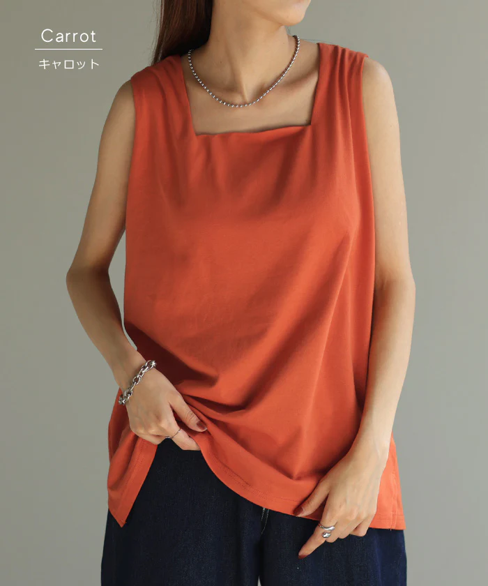 タンクトップ レディース インナー ブラトップ カップ付き パット付き ■一部7月中旬入荷 トップス スクエアタンク カットソー スクエアネック 無地 ノースリーブ 下着 ルームウェア ゆったり 体型カバー オーバーサイズ おしゃれ 大きいサイズ 黒 青 春 夏 HUG.U メール便 - Image 21