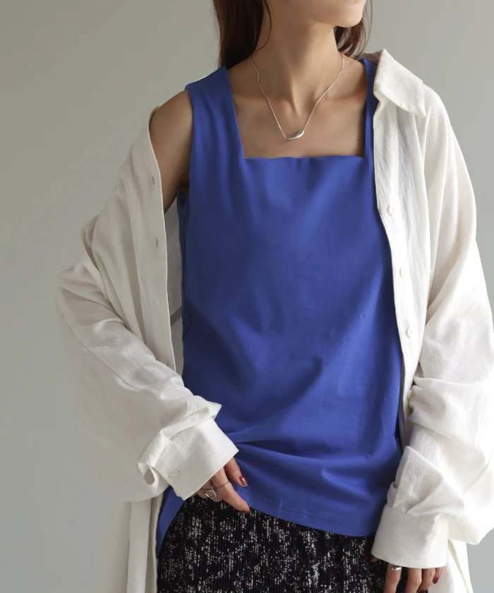 タンクトップ レディース インナー ブラトップ カップ付き パット付き ■一部7月中旬入荷 トップス スクエアタンク カットソー スクエアネック 無地 ノースリーブ 下着 ルームウェア ゆったり 体型カバー オーバーサイズ おしゃれ 大きいサイズ 黒 青 春 夏 HUG.U メール便 - Image 30