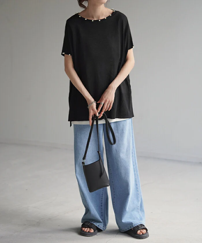 【夏セール】 Tシャツ サマーニット 速乾 パール トップス レディース ロング ニット テンセル 涼しい ティーシャツ オーバーサイズ ビック チュニック フレンチスリーブ 体型カバー 半袖 大きいサイズ Uネック きれいめ 白T お尻が隠れる 無地 白 黒 春 夏 HUG.U メール便 - Image 20