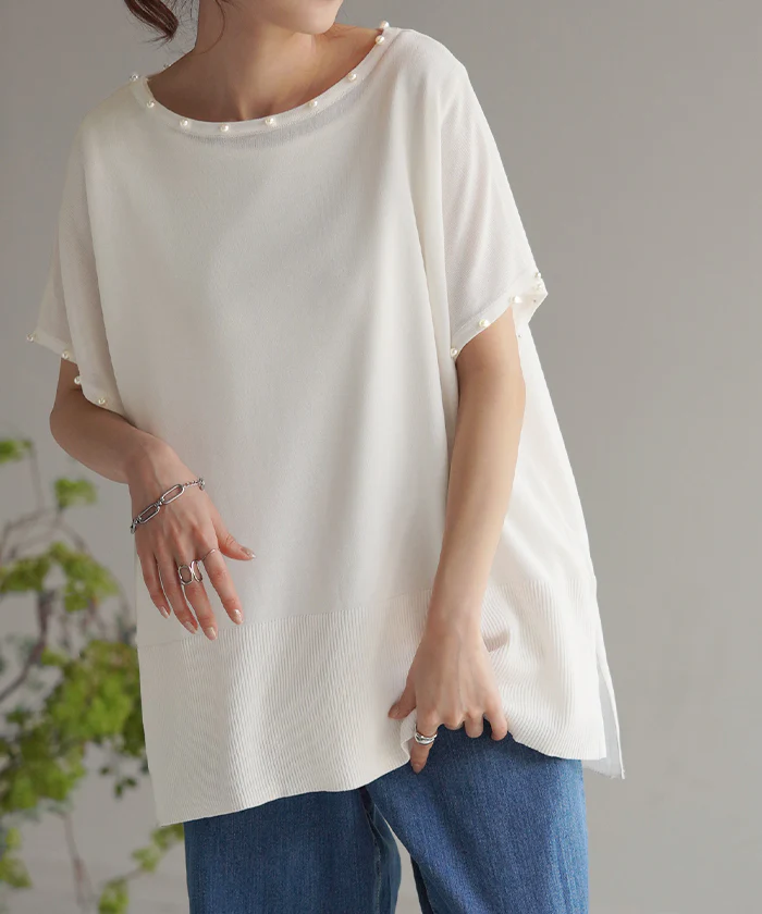 【夏セール】 Tシャツ サマーニット 速乾 パール トップス レディース ロング ニット テンセル 涼しい ティーシャツ オーバーサイズ ビック チュニック フレンチスリーブ 体型カバー 半袖 大きいサイズ Uネック きれいめ 白T お尻が隠れる 無地 白 黒 春 夏 HUG.U メール便 - Image 26