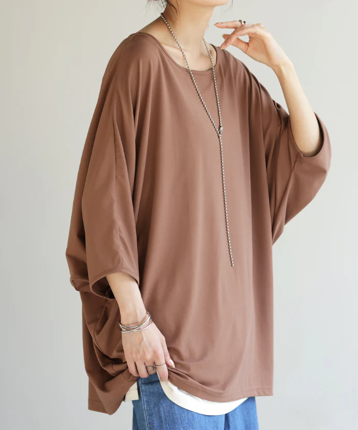 Tシャツ 接触冷感 カットソー レディース 冷感 ■一部7月上旬入荷 トップス ロング ティーシャツ オーバーサイズ チュニック ドルマン コクーン 体型カバー 半袖 無地 大きいサイズ 涼しい ボートネック ゆったり 白T お尻が隠れる ヨガ スポーツ 白 黒 春 夏 HUG.U メール便 - Image 20