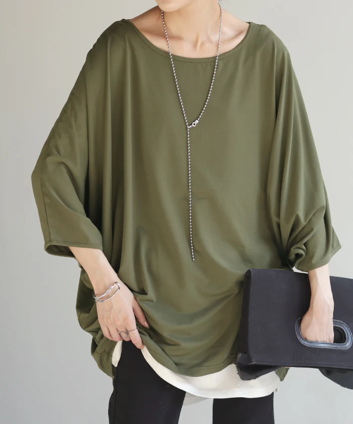 Tシャツ 接触冷感 カットソー レディース 冷感 ■一部7月上旬入荷 トップス ロング ティーシャツ オーバーサイズ チュニック ドルマン コクーン 体型カバー 半袖 無地 大きいサイズ 涼しい ボートネック ゆったり 白T お尻が隠れる ヨガ スポーツ 白 黒 春 夏 HUG.U メール便 - Image 21