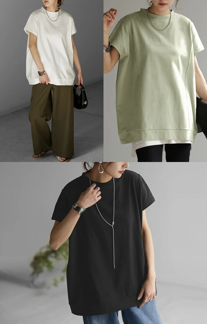 Tシャツ 半袖 モックネック トップス レディース ■一部7月中旬入荷 カットソー フレンチ フレンチスリーブ ティーシャツ ロング 綿100％ レイヤード ゆったり お尻が隠れる 透けにくい 大きいサイズ 白T 体型カバー 無地 シンプル 黒 白 春 夏 HUG.U メール便 - Image 22