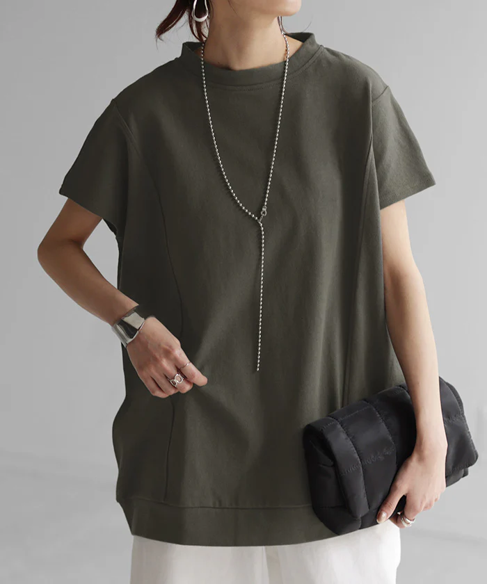 Tシャツ 半袖 モックネック トップス レディース ■一部7月中旬入荷 カットソー フレンチ フレンチスリーブ ティーシャツ ロング 綿100％ レイヤード ゆったり お尻が隠れる 透けにくい 大きいサイズ 白T 体型カバー 無地 シンプル 黒 白 春 夏 HUG.U メール便 - Image 28