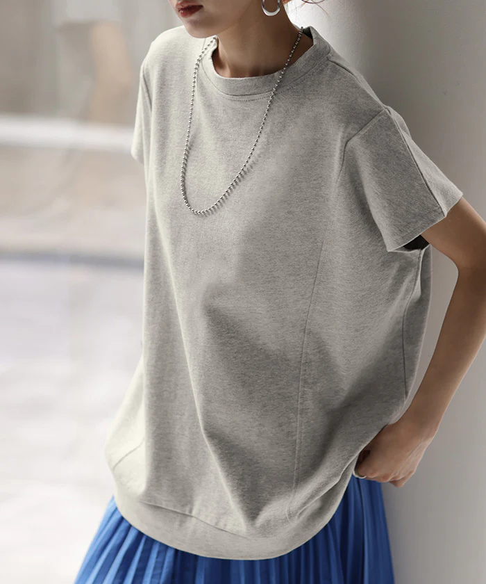 Tシャツ 半袖 モックネック トップス レディース ■一部7月中旬入荷 カットソー フレンチ フレンチスリーブ ティーシャツ ロング 綿100％ レイヤード ゆったり お尻が隠れる 透けにくい 大きいサイズ 白T 体型カバー 無地 シンプル 黒 白 春 夏 HUG.U メール便 - Image 30