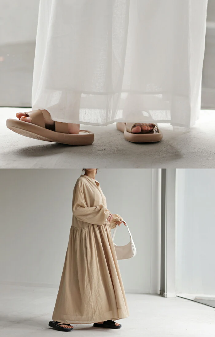 ワンピース ナチュラル 綿100％ ロング シャツワンピース シャツ レディース ロングワンピース ロングワンピ マキシ マキシワンピース シアー オーバーサイズ ワンピ ノーカラー 長袖 Aライン 無地 大きいサイズ 体型カバー 黒 白 ベージュ 春 夏 HUG.U - Image 11