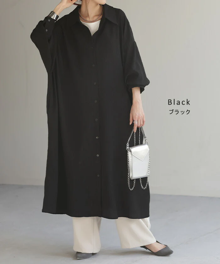 ワンピース 楊柳 ロング シャツワンピース シャツ レディース ロングワンピース ロングワンピ マキシ マキシワンピース シャツワンピ Aライン シアー ワンピ 長袖 オーバーサイズ 長い 無地 大きいサイズ 体型カバー 白 黒 イエロー 春 夏 HUG.U - Image 14