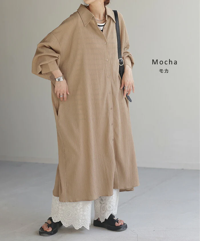 ワンピース 楊柳 ロング シャツワンピース シャツ レディース ロングワンピース ロングワンピ マキシ マキシワンピース シャツワンピ Aライン シアー ワンピ 長袖 オーバーサイズ 長い 無地 大きいサイズ 体型カバー 白 黒 イエロー 春 夏 HUG.U - Image 15