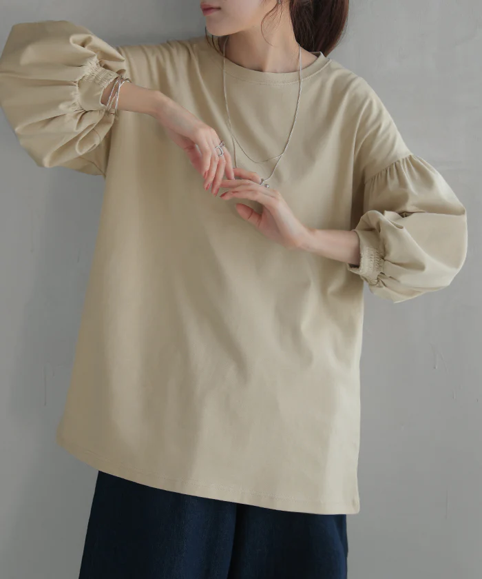 Tシャツ ぽわん袖 ロンT トップス ティーシャツ レディース カットソー 二の腕カバー ドルマン ビッグ チュニック 体型カバー 長袖 ロング ゆったり ボリューム パフスリーブ 無地 ストレッチ きれいめ お尻が隠れる 大きいサイズ 白 黒 春 夏 HUG.U - Image 26