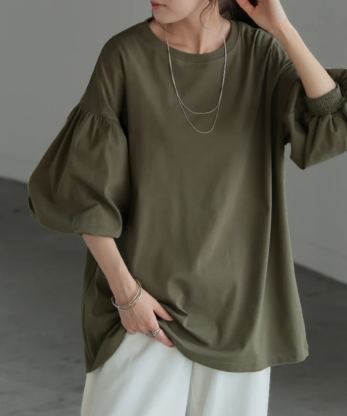 Tシャツ ぽわん袖 ロンT トップス ティーシャツ レディース カットソー 二の腕カバー ドルマン ビッグ チュニック 体型カバー 長袖 ロング ゆったり ボリューム パフスリーブ 無地 ストレッチ きれいめ お尻が隠れる 大きいサイズ 白 黒 春 夏 HUG.U - Image 28