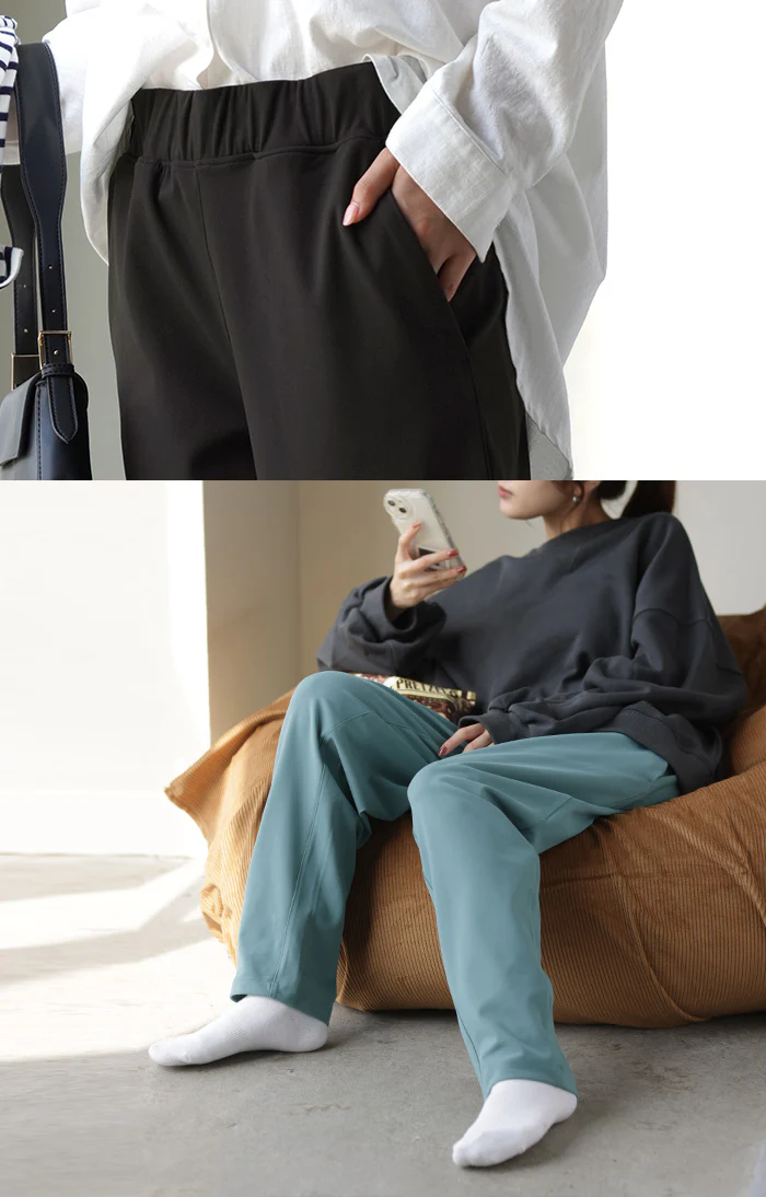 パンツ レディース テーパードパンツ ストレッチ ロング ■一部7月中旬入荷 ボトムス テーパード カラーパンツ アンクルパンツ イージーパンツ ズボン 長ズボン ゴム きれいめ ジャージー ヨガ スポーツ 大きいサイズ 体型カバー 黒 ブルー 夏 春 HUG.U メール便 - Image 20