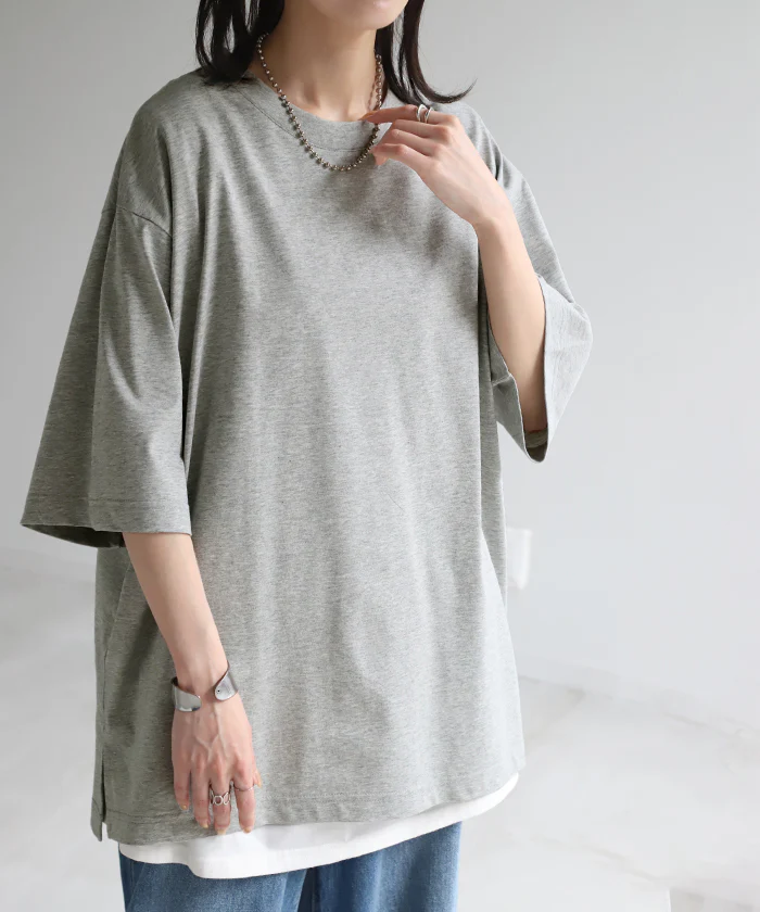 Tシャツ 接触冷感 ロング 体感-2℃ レディース お手入れ簡単 冷感 ■一部7月中旬入荷 トップス 二の腕カバー カットソー チュニック ゆったり レイヤード 大きいサイズ 白T Uネック お尻が隠れる 綿 混 半袖 涼しい 機能性 無地 真夏 白 赤 春 夏 HUG.U メール便 - Image 38