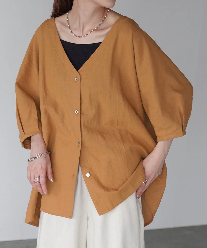 シャツ 麻 レディース トップス ロング ロングシャツ チュニック リネン ブラウス ノーカラー オーバーサイズ 長い ゆったり バンドカラー 体型カバー レイヤード バンドカラーシャツ お尻が隠れる 羽織 無地 半袖 大きいサイズ 白 黒 春 夏 HUG.U メール便 - Image 20